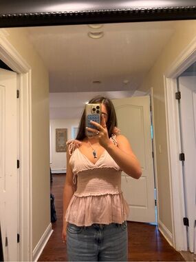 Surf Gypsy Blush Pink Smocked Peplum Tank